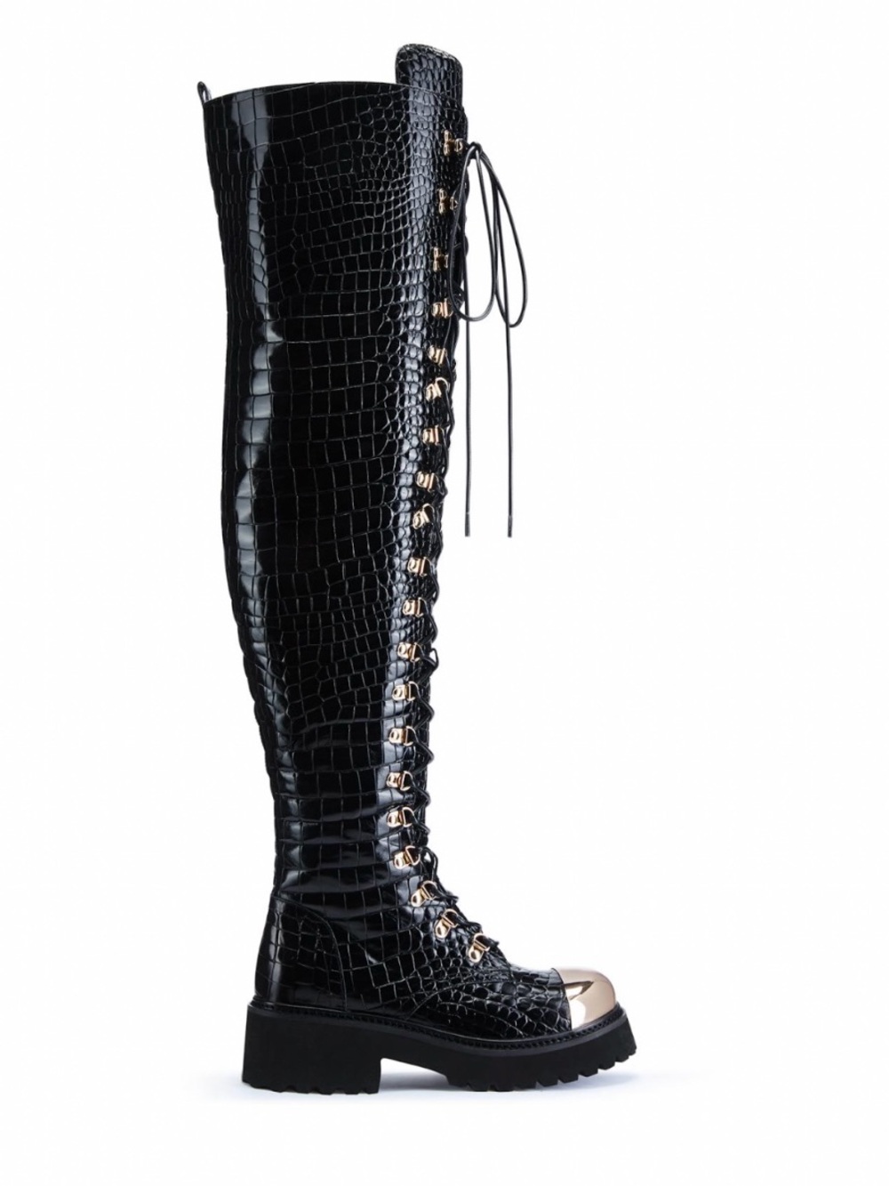 Jennifer Le thigh high lace up combat boots